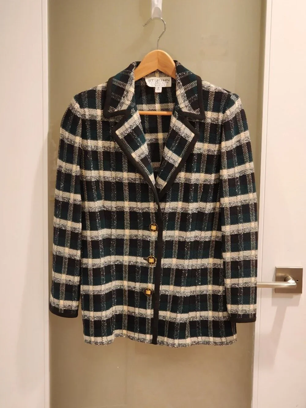 Excellent!!| US 8| ST JOHN: Emerald Green/Black Classic Blazer Jacket - Picture 14 of 14
